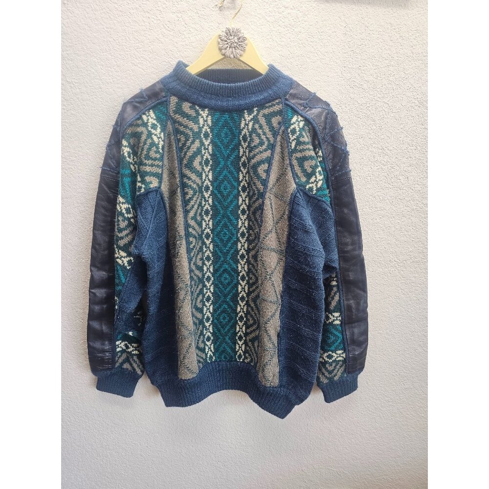 Mark Elliot Leather Accents Granpacore Knit Vintage Sweater Large